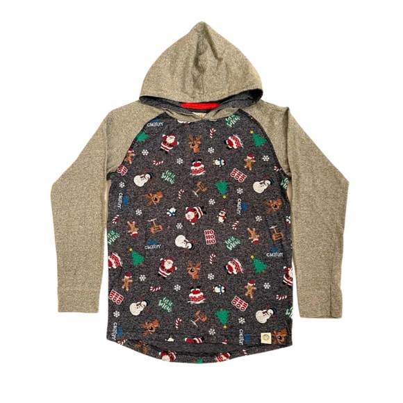 Free People Other - Free Planet kids Christmas Shirt with Hoodie pull on Grey Navy Size Small 8